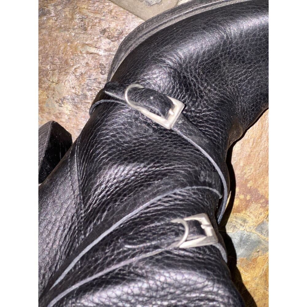 Vintage Prada Black Leather Pebbled 4” Heel Silver Buckle Straps Boots 39 8 Sexy - Picture 4 of 15